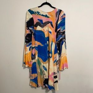 H and M pink blue yellow dress medium